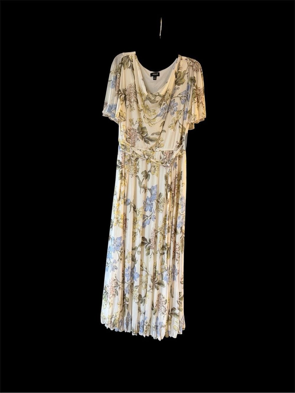 Alexa B floral long mesh flutter sleeve dress 1X